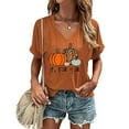 thumbnail image 2 of WREESH Women's Casual Thanksgiving Shirts Pumpkin Graphic Tees Short Sleeve V Neck T Shirts Fall Tops Clothes 2025 Orange, 2 of 4