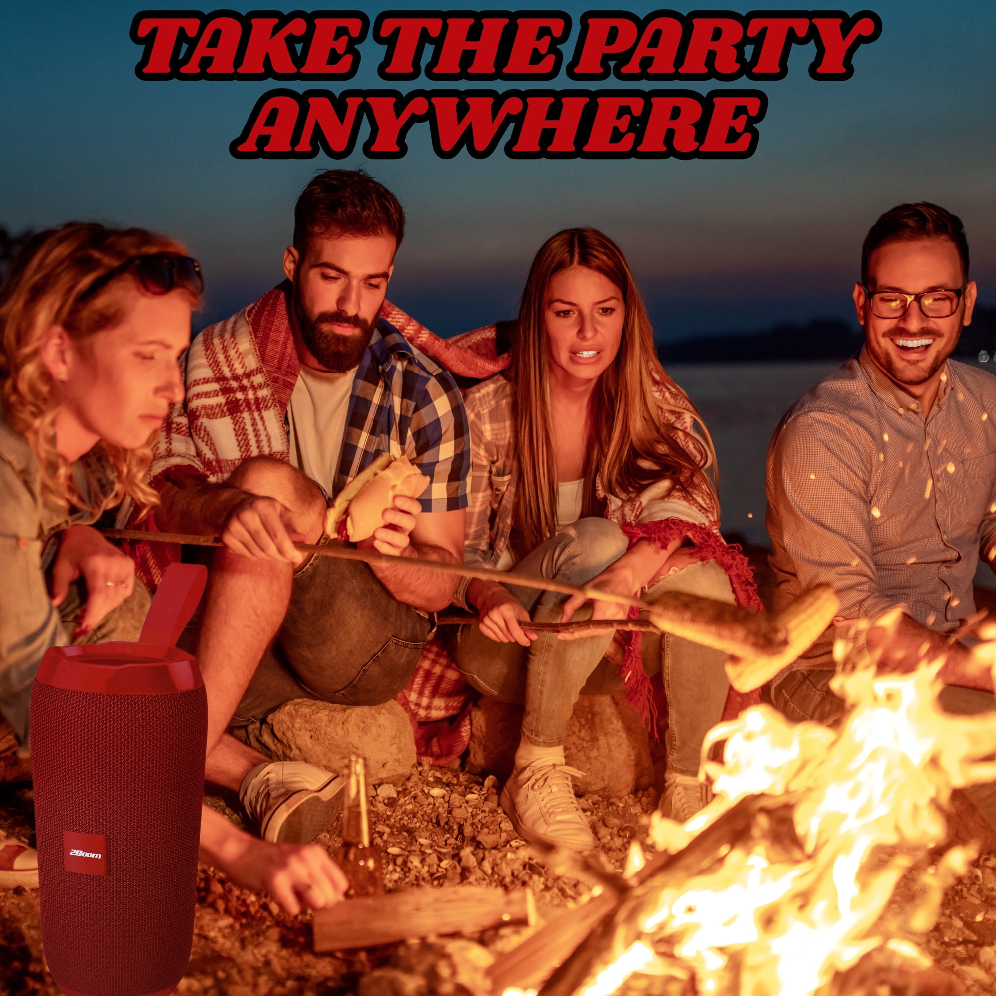 2Boom Jammin' Wireless Portable Speaker Red, Deep Bass, Long Battery, Lightweight, Travel-Friendly, Easy Carry Strap 1Ct with Snoep in Beperkte Oplage