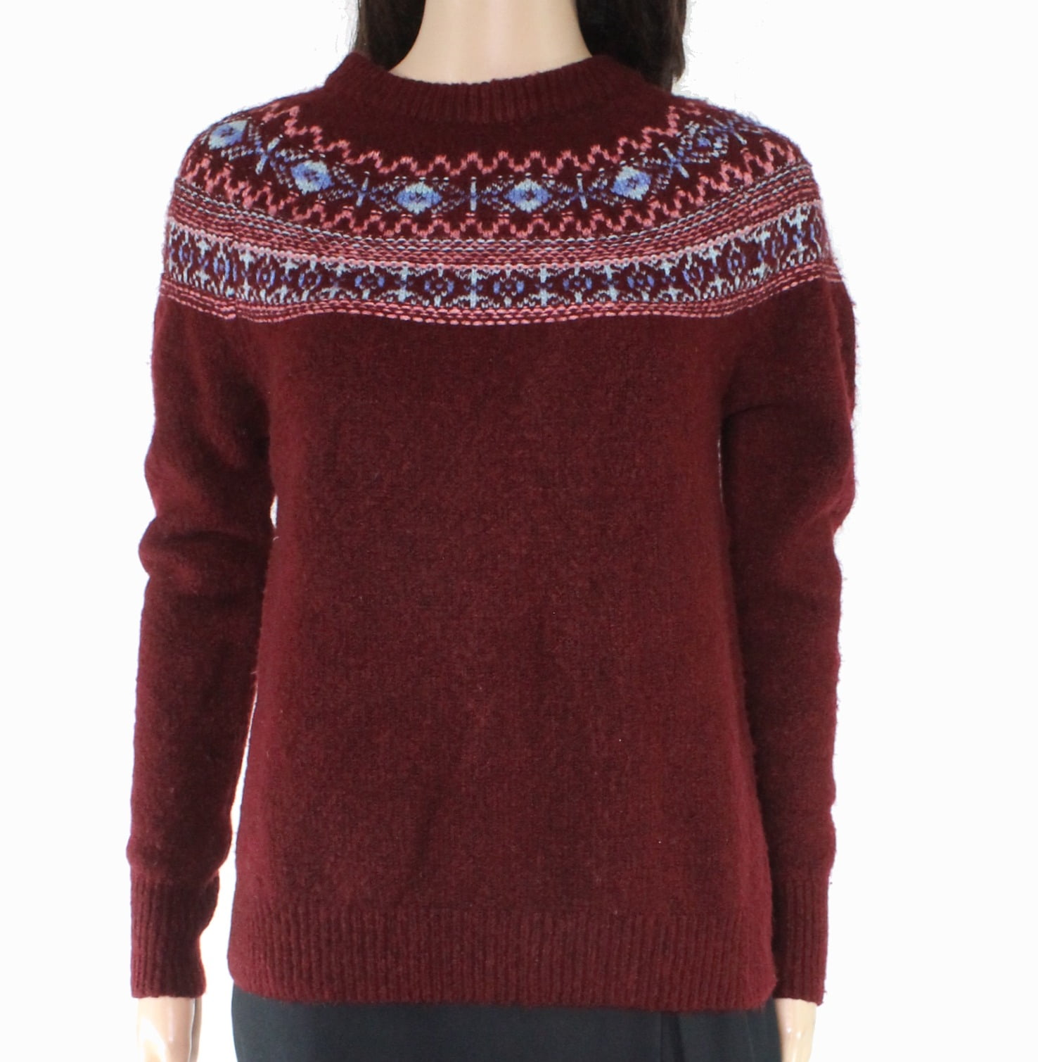 Cotton Emporium - Womens Sweater Burgundy Fair Isle Knitted XS ...