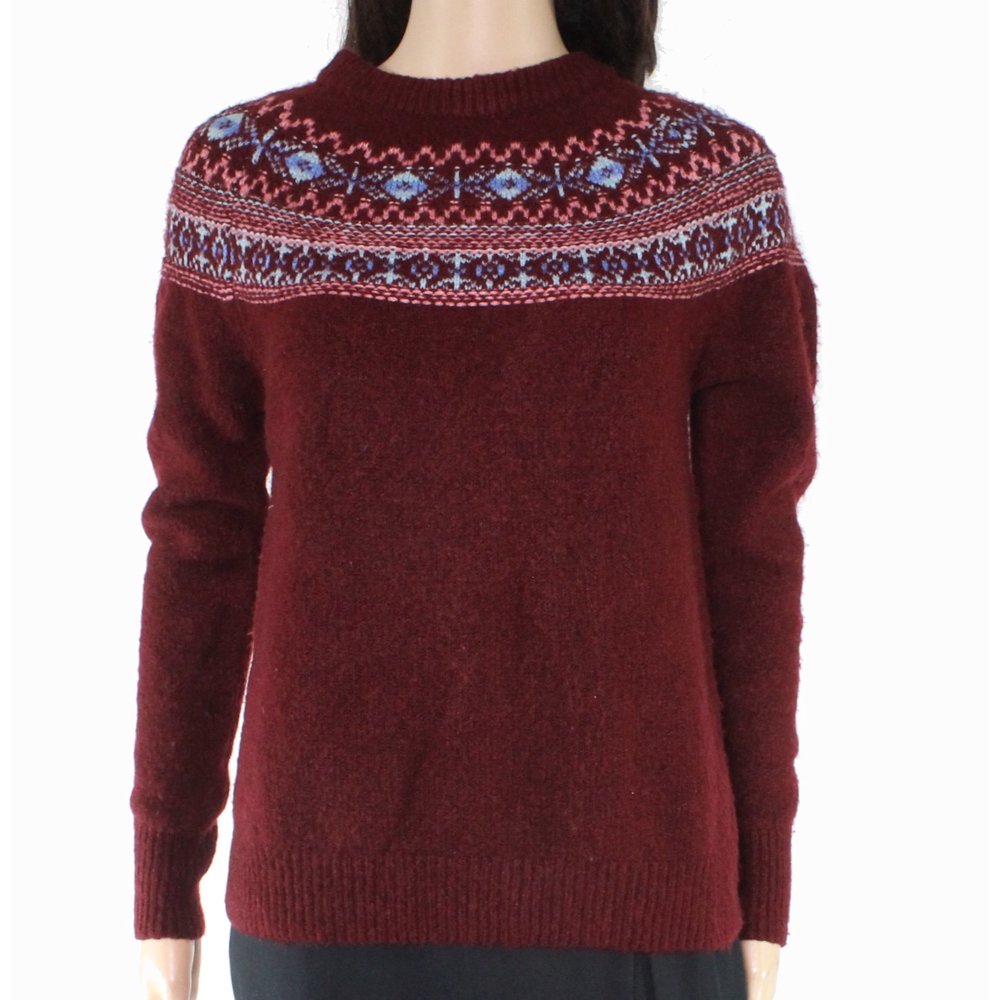 Cotton Emporium Womens Sweater Burgundy Fair Isle Knitted XS