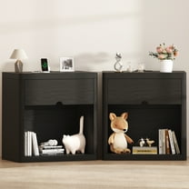 Set of 2 Wood Nightstands with USB Charging Station, 24" Bedside Tables with Safe Rounded Corners & Crescent Handles - Sturdy End Tables for Bedroom, Living Room, Nursery (Black, 2-Piece Set)