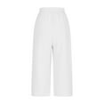 thumbnail image 3 of Bloomae Textured Capri Pants for Women 2025 Casual Summer Cotton Linen Capris Drawstring Elastic High Waist Pants Wide Leg Cropped Trouser with Pockets White M, 3 of 6