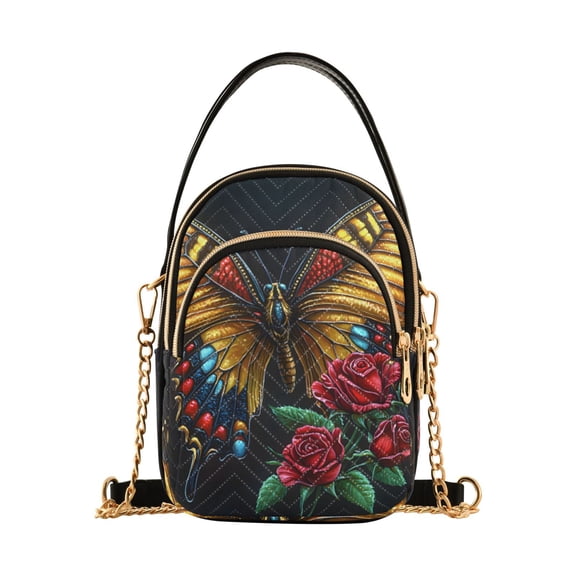 ALAZA Chain Crossbody Bags for Women Butterfly Rose Flower Shoulder Handbag Phone Purse