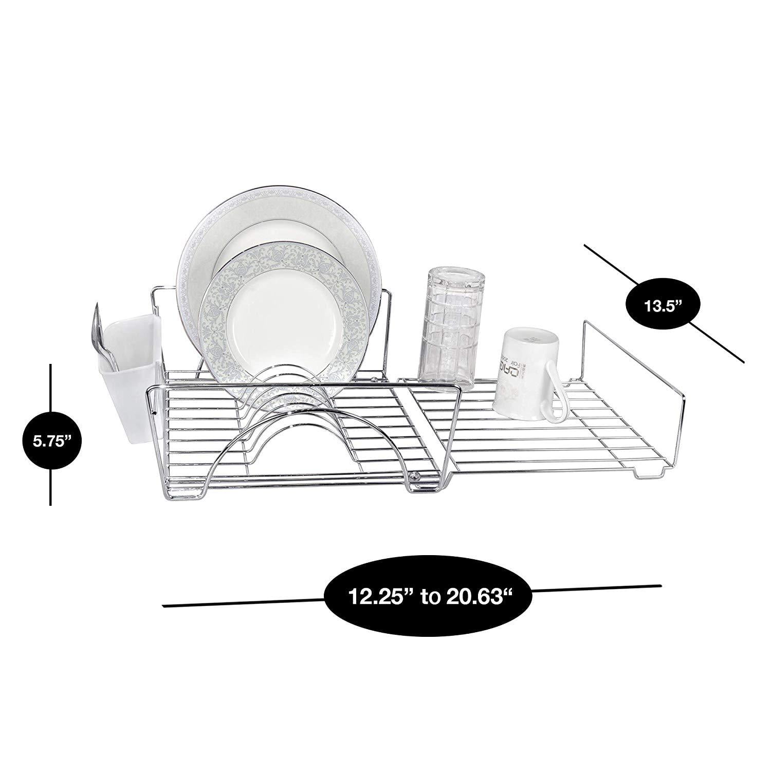 Smart Design Expandable Dish Drainer Drying Rack with Cutlery Cup - Steel Metal Wire - Fits in Standard Sinks - Dishes, Cups, Silverware Organization - Kitchen - 13.5 x 20.63 Inch - Rose Gold