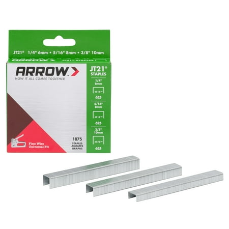 

Arrow JT21 Multi-Pack Staples - Sizes 1/4 inch 5/16-inch 3/16-inch 1 875-Count