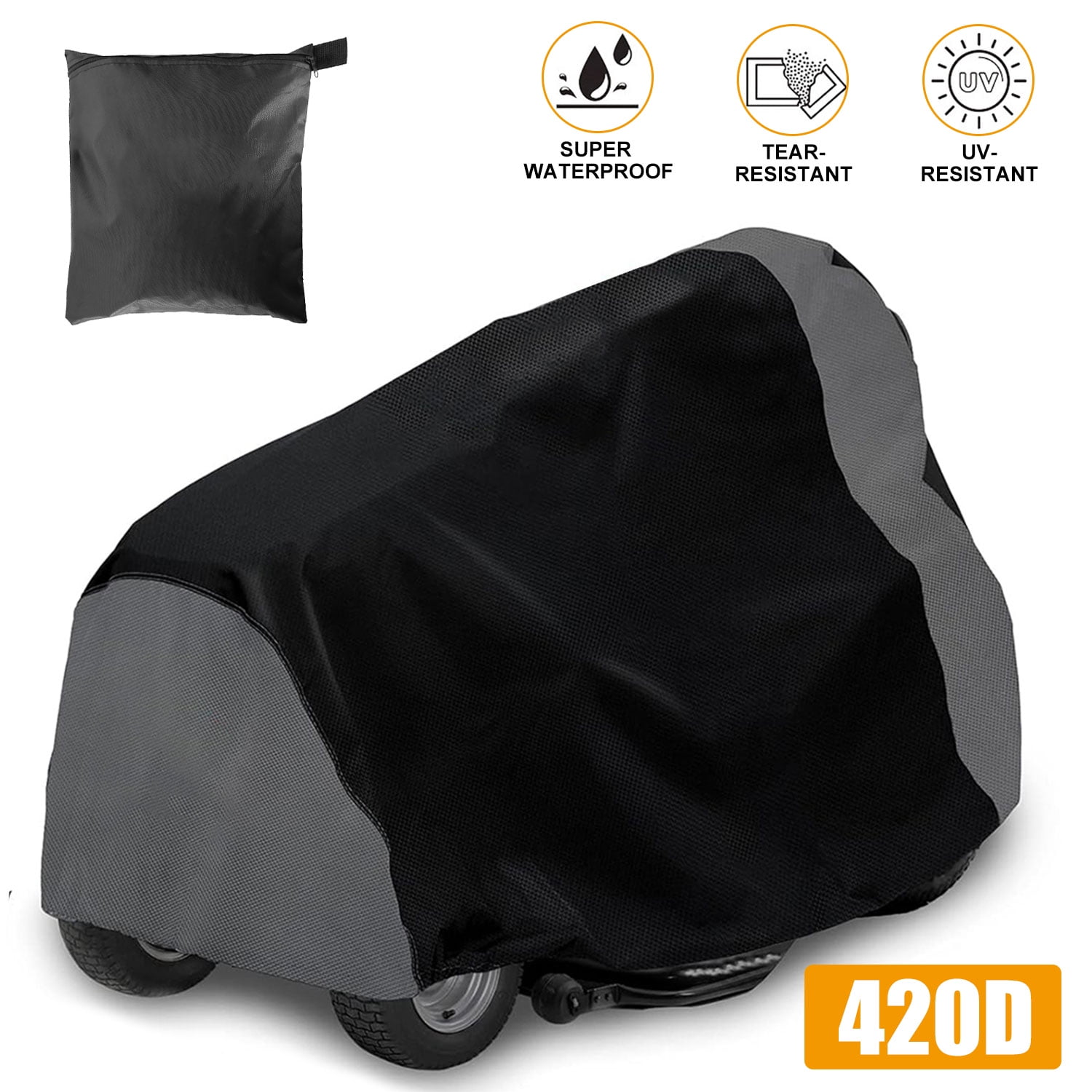 Kimwason Riding Lawn Mower Cover Heavy Duty 420D Oxford Lawn Tractor Cover with Elastic Hem Fit Deck up to 54 Waterproof & UV Protection Black+Gray