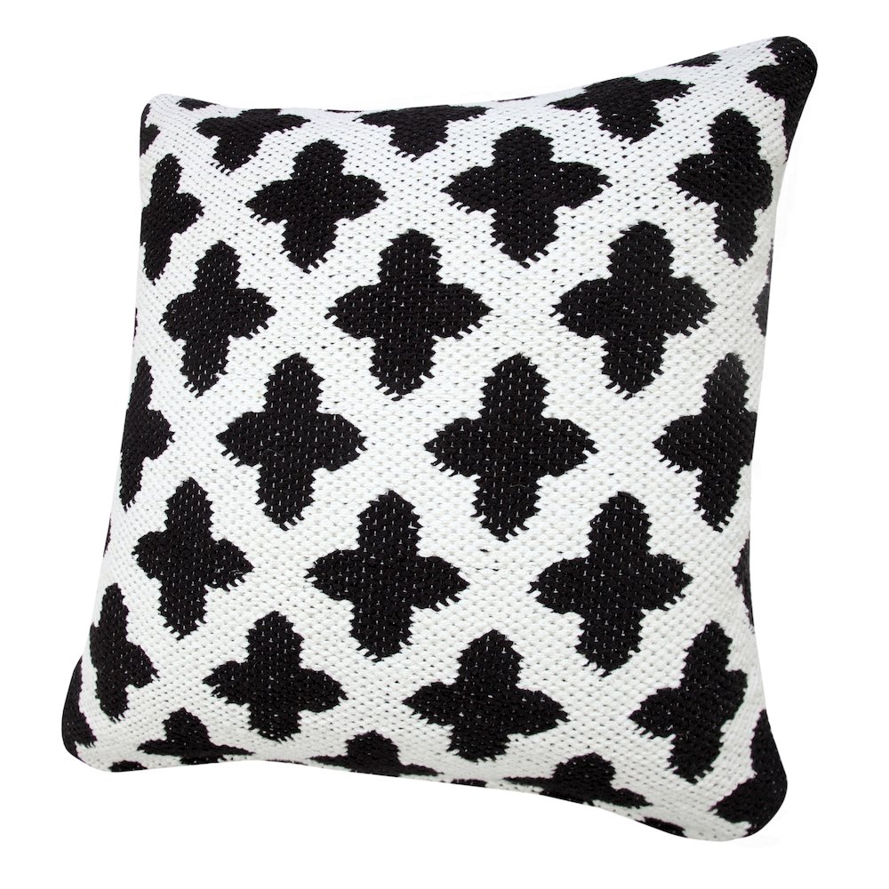 LR Home Ox Bay Machine-Made White/Black Trellis Cotton Blend Pillow Cover