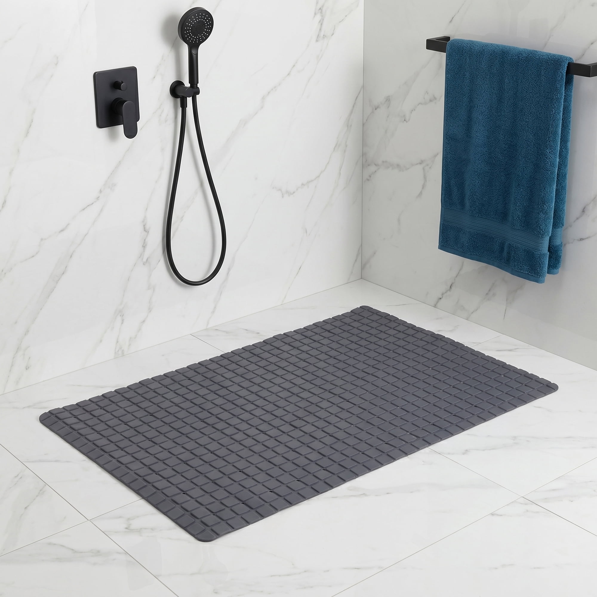 Unique Bargains Non-Slip Bathtub Mat with Strong Suction Cup and Quick Dry Gray 28" x 16"