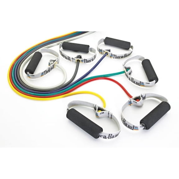 THERABAND Resistance Tubing, Soft Grip Handles, 50 in, Silver, Super Heavy Thickness, 10.2 lbs Resistance, Level 7