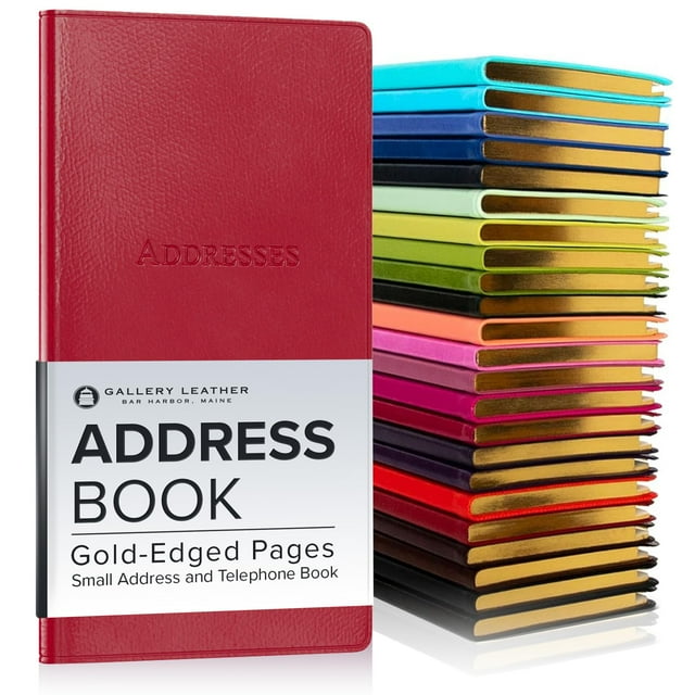 Gallery Leather Small Address Book with Alphabetical Tabs up to 403 Records, Leather Notebook Hardcover, Telephone and Address Books - 6 x 3.25 ", Camden Red
