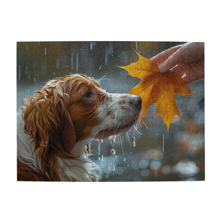 500-Piece Wooden Jigsaw Puzzle for Adults - Dog Maple Leaf Raindrops Fun & Relaxing Family Game No-Dust Interlocking Pieces Perfect Wall Decor & Holiday Gift