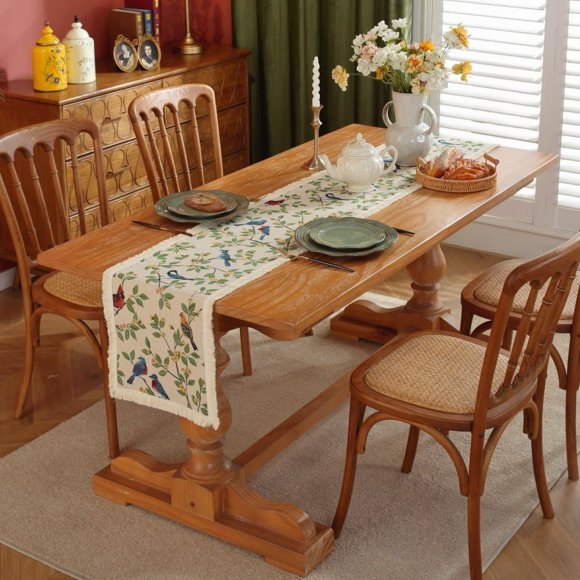 Granjero Gordo Bandera de mesa con borlas retro de estilo Ural, toalla larga, para uso diario en la cocina o decoración de banquetes, 11,8 x 94,5 pulgadas (blanca)