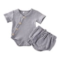 thumbnail image 1 of Nituyy Bébé Fille Couleur Unie Combinaison à Manches Courtes + Short Triangle Cordon, 1 of 9