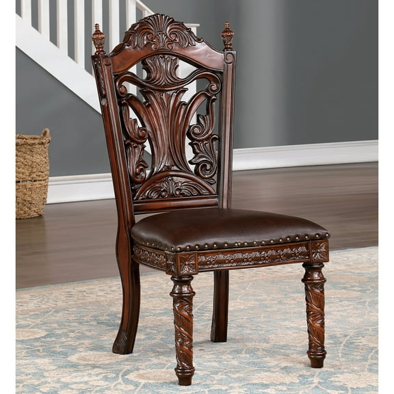 Furniture of America Rukia Traditional Faux Leather Indoor Side Chairs, Brown Cherry (Set of 2)