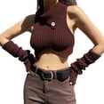 thumbnail image 2 of BEAFNKSG Women Turtleneck Cropped Sweater Vest Sleeveless Button Irregular Ribbed Crop Tops Knitwer, 2 of 7