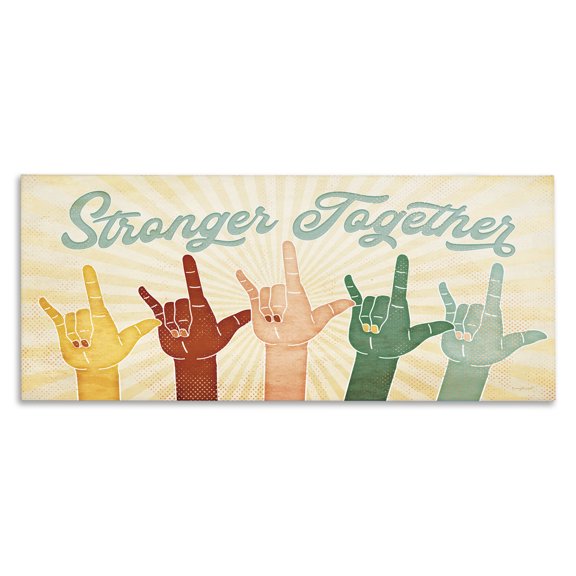Stupell Industries Modern Stronger Together Love You Hand Sign Canvas Art, 30 x 13, by Jennifer Pugh