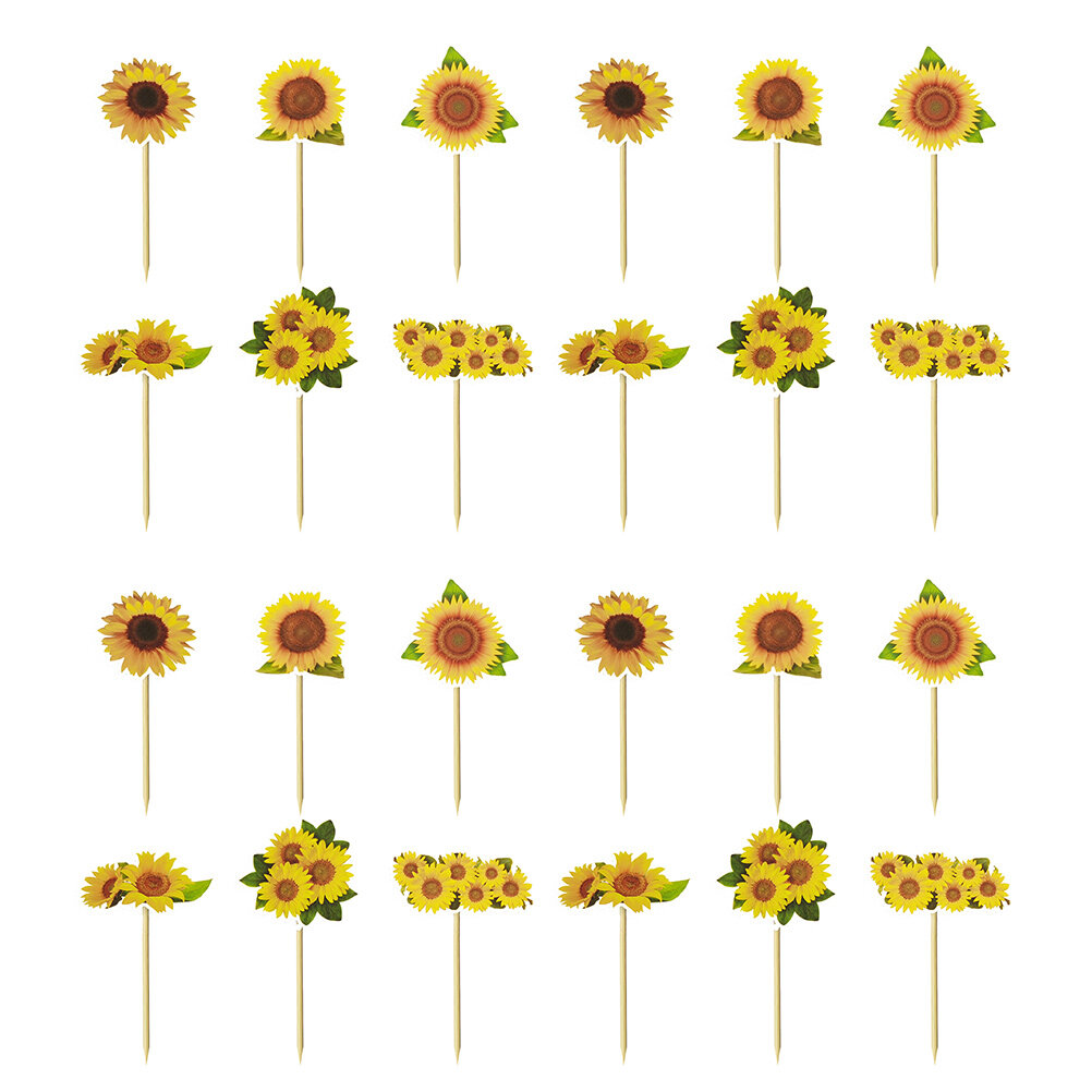 24pcs Sunflower Cake Topper Cupcake Topper Party Dessert Cake