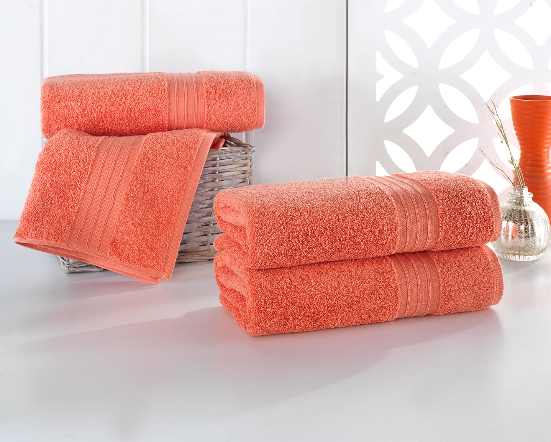 YiYan1 Orange 4 Piece XL Extra Large Bath Towels Set, 30 x 60 inches,  Premium Cotton Bathroom Towels, Plush Quality Hotel & SPA Towels for  Bathroom