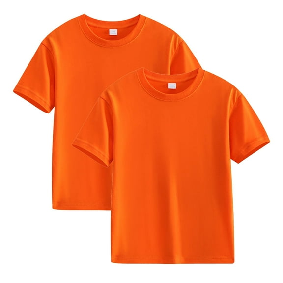 CFLVAEK 2 Pack Cotton Tshirts for Kids Girls Boys Loose Fit Round Neck Tshirt Solid Color Basic Tees Casual Summer Short Sleeve Tops Going Out Vacation Beach T Shirts Orange Size 11 Years