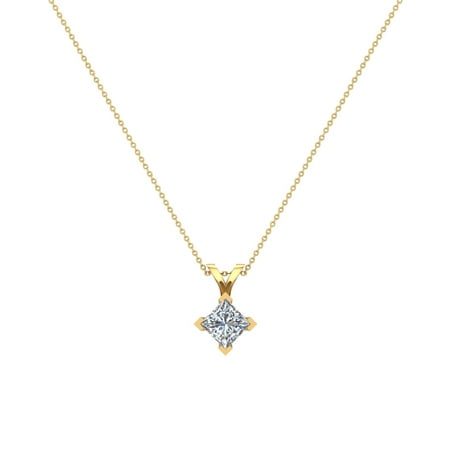 - 3/8 ct tw VS2 G Natural Princess Cut Diamond Solitaire Pendant Necklace 14K Yellow Gold