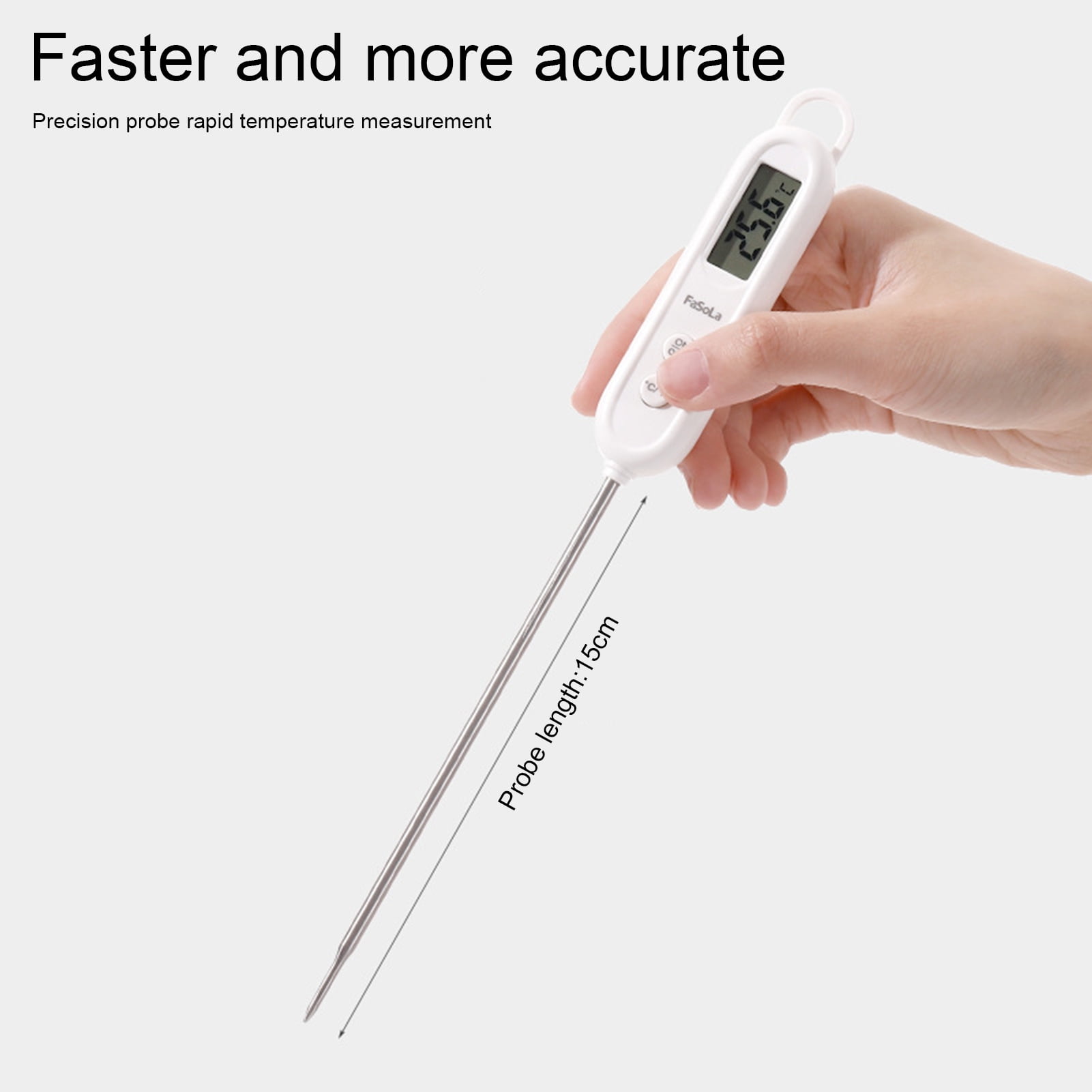 Farfi Food Thermometer LCD Large Screen Digital Display Food Grade  Stainless Steel Probe Fast Gauge Hand Tool BBQ Meat Cake Food Temperature  Measurement Tool Kitchen Gadgets (White) 
