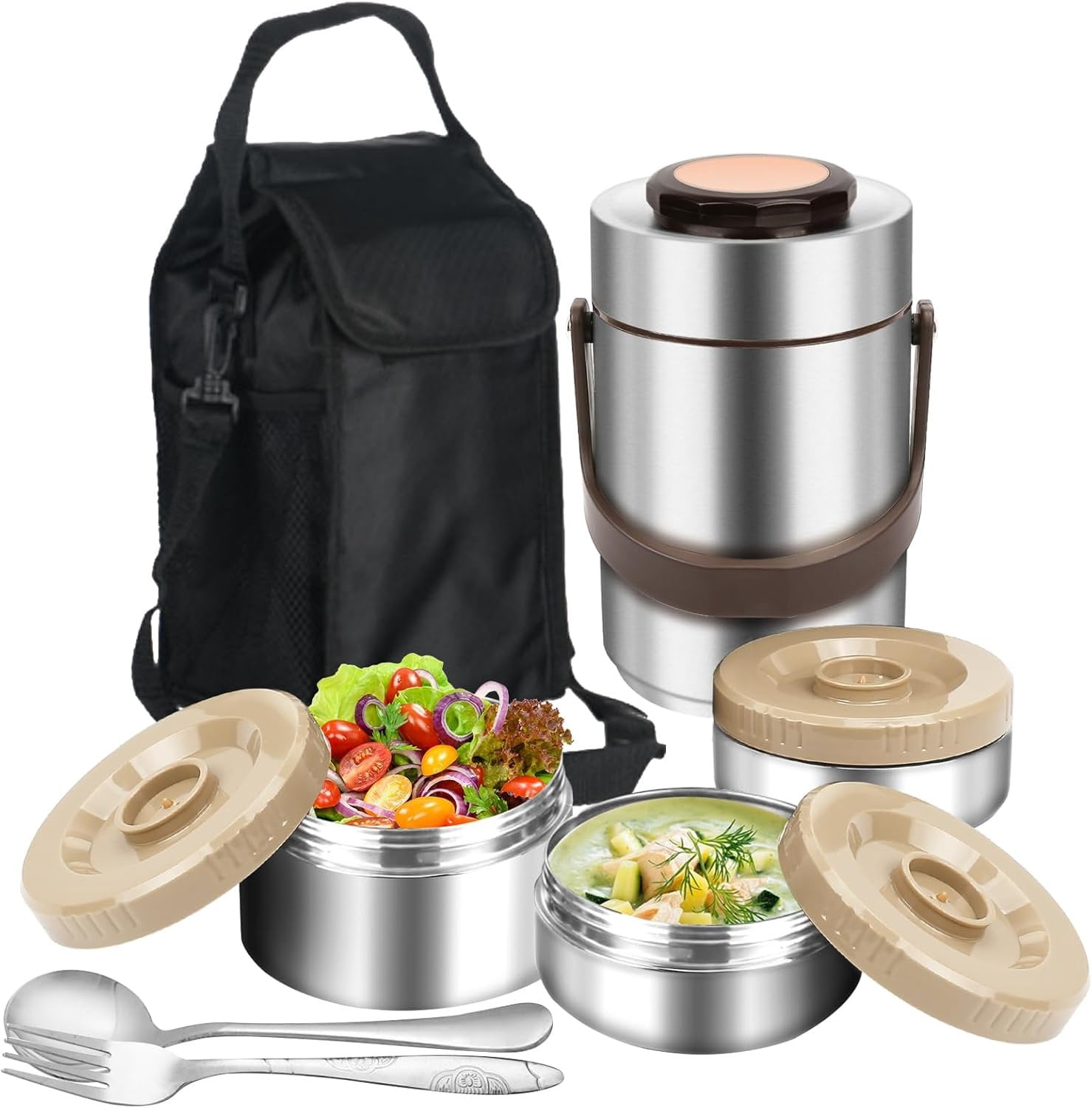 3-Layer Insulated Lunch Box for Men, Adult Soup Thermos, Leakproof Insulated Hot  Jar Container, Stainless Steel Thermal Bento Box Lunch Bag Cutlery for Office Worker Trucker Picnic
