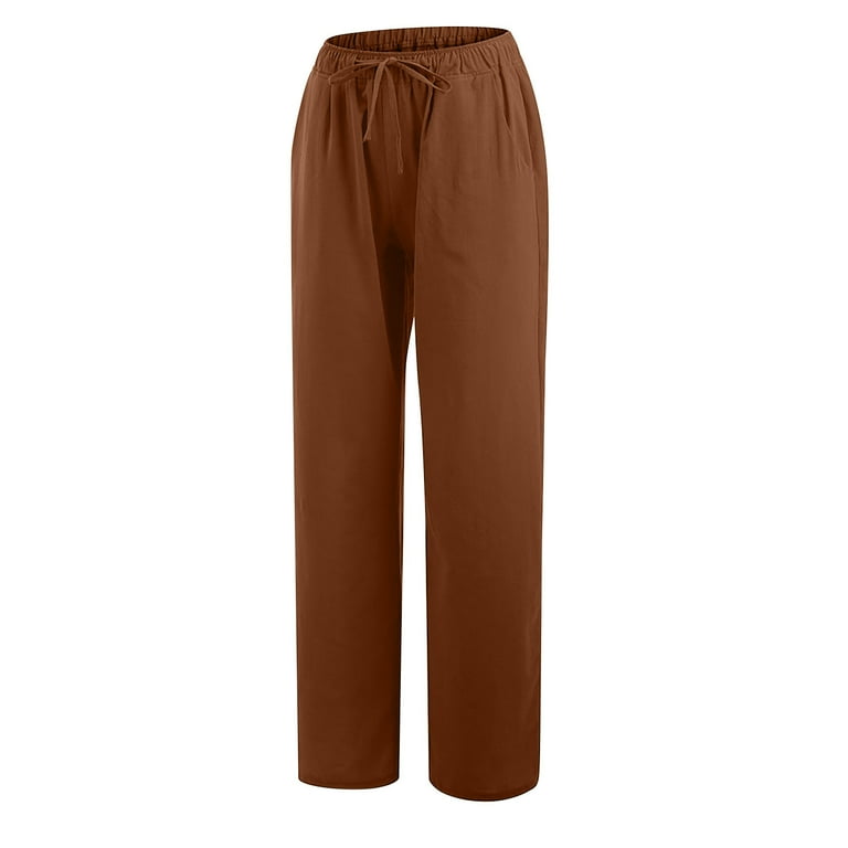 【BAON】Bendys Washing Brown Wide Pants AXXD Brown Pants for Women Casual Cotton Linen Drawstring