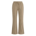 thumbnail image 5 of Lmueinov Women's 100% Cotton Flare Leg Pants Elastic High Waist Adjustable D string Casual Stretchy Wide Leg Trousers with Pockets, S-XXL, 5 of 6