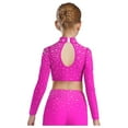 thumbnail image 3 of iixpin Big Girls Hip Hop Streetwear Sparkling Jazz Dance Crop Tops Mock Neck Cheerleading Dancing Clothes Hot Pink 12, 3 of 6