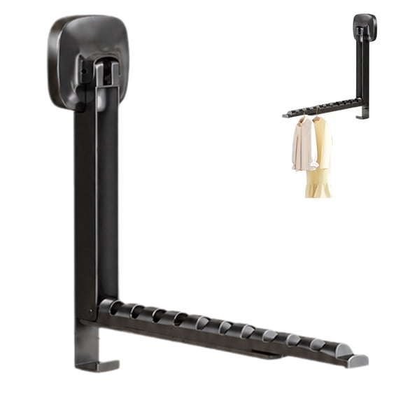 Foldable Wall Mounted Clothes Drying Rack, Space Saving Retractable Clothes Hanger with Strong Adhesive Installation for Bathroom Bedroom Laundry Room, Black