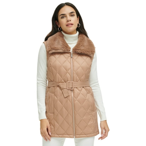 Calvin Klein Women's Faux Fur-Collar Belted Vest - Cafe Ole