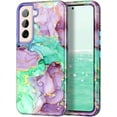 thumbnail image 1 of CASEFIV for Samsung Galaxy S22 Plus/S22 Plus 5G Case,Marble Pattern Heavy Duty Shockproof Full Body Protective Phone Covers for Women Girls,Purple Green, 1 of 8