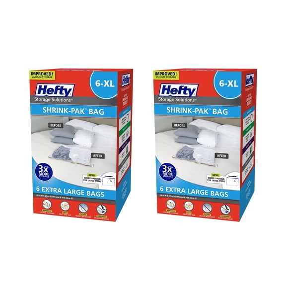 Hefty Shrink-Pak XL Storage Bags with Long Zippers, 12 Count