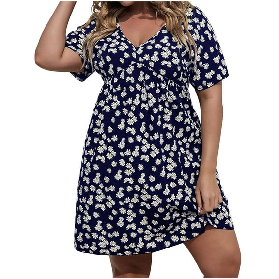 Nmnitkp Summer Dresses for Women 2025 Fashion Casual Comfort floral dress Short Sleeve V-Neck Dress