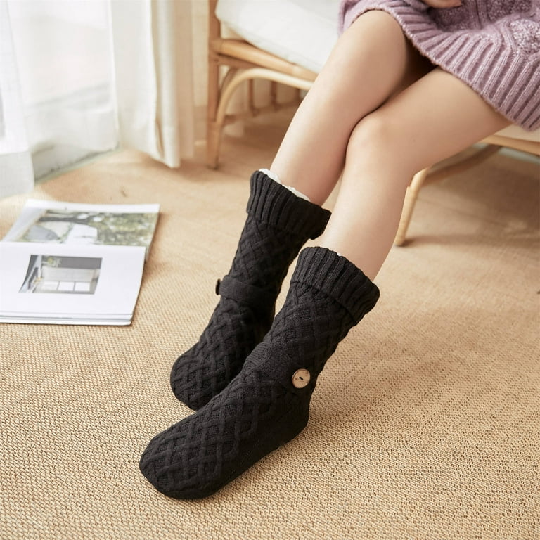 Women's Slipper Socks with Grips Non Slip Soft Warm Cozy Fuzzy Fleece Lined  Cable Knit Socks for Cold Winter 