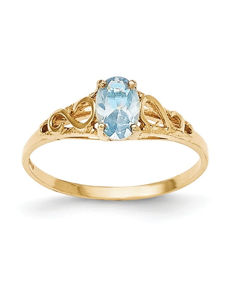 Solid 14k Yellow Gold Synthetic Simulated Aquamarine Ring (1mm) - Size ...