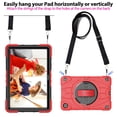 thumbnail image 3 of Dteck Case for Samsung Galaxy Tab A9 Plus 11 Inch (SM-X210/X215/X216/X218),Heavy Duty 3-Layer Protection Rotating Stand Case Shockproof Armor Hard Cover with Shoulder Strap for Galaxy Tab A9+,Red, 3 of 7