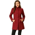 thumbnail image 1 of INSPIRE CHIC Manteau d'Hiver pour Femme à Col Montant, à Simple Boutonnage, Long Mi-Cuisse, Rouge, P, 1 of 5
