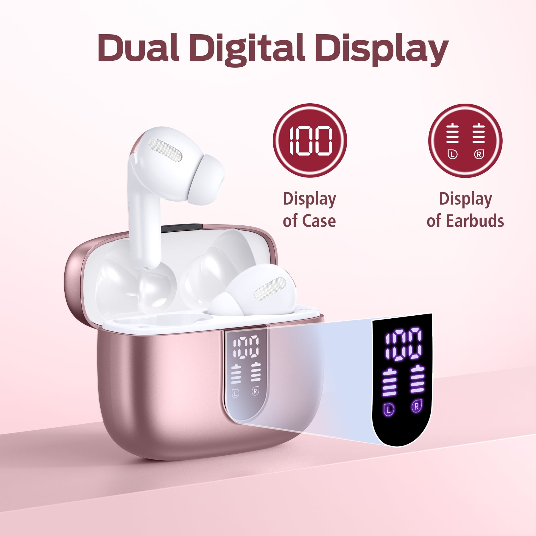 VEATOOL Bluetooth Headphones True Wireless Earbuds 65H Playback Power Display Earphones with Wireless Charging Case IPX7 Waterproof in-Ear Earbuds with Mic for TV Phone Computer Laptop