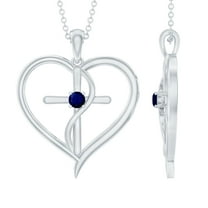 Rosec Jewels Natural Blue Sapphire Cross Heart Necklace for Women - AAA Quality - Ready to Gift for Christmas, 925 Sterling Silver
