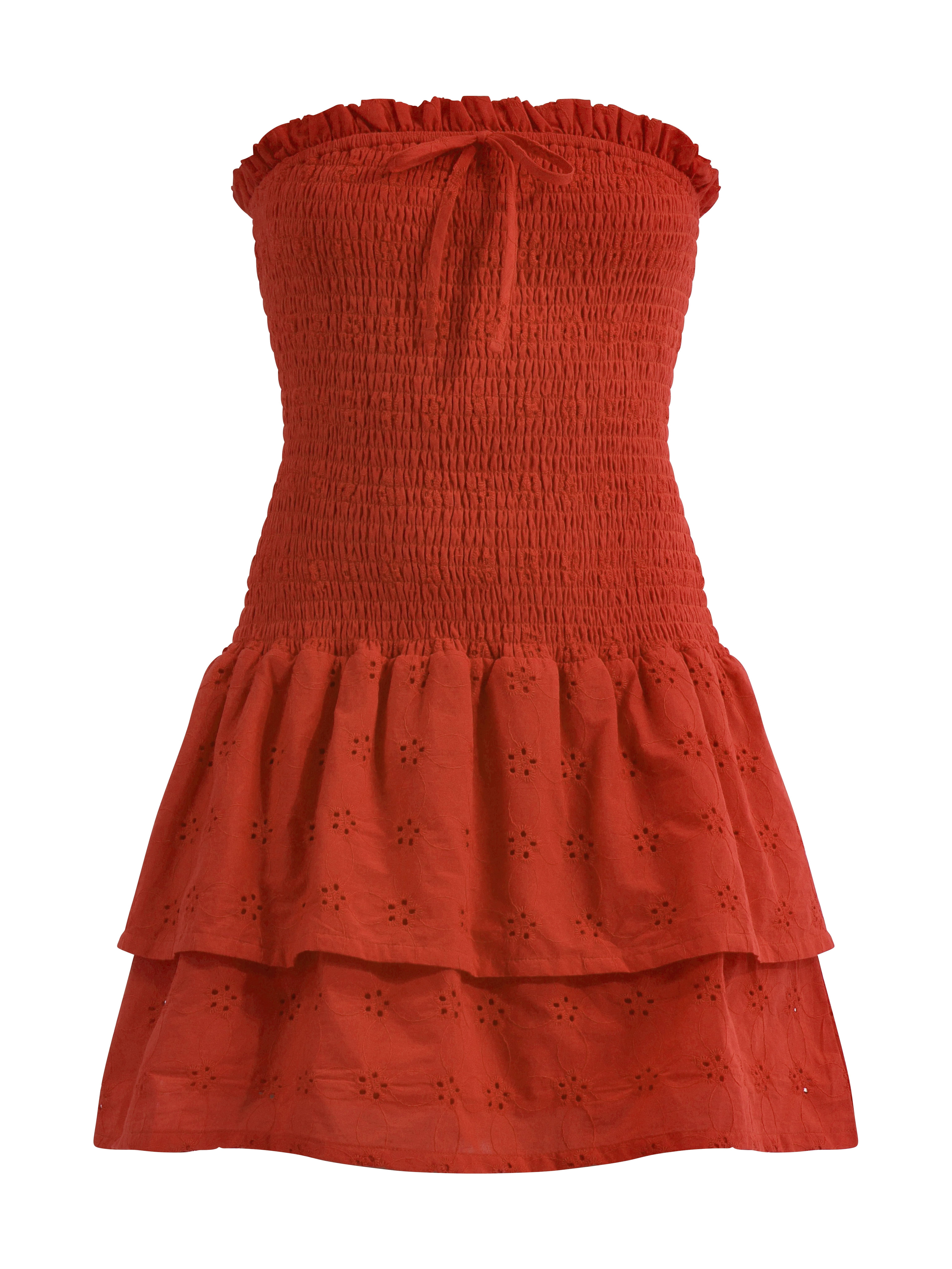 No Boundaries Cotton Smocked Ruffle Eyelet Mini Dress, Women's