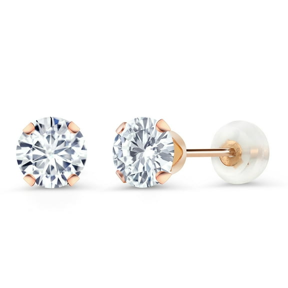 Gem Stone King 10K Rose Gold Round White Moissanite Stud Earrings for Women Men (1.00 Cttw, Round 5MM)