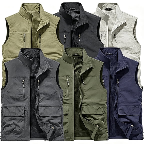 Purcolt Men's Fishing Vest Mesh Lined Lightweight Quick Dry Utility Safari Travel Vest Summer Casual Outdoor Work Photo Hiking Cargo Vest Sleeveless Jackets with Multi Pockets, 1X-5X