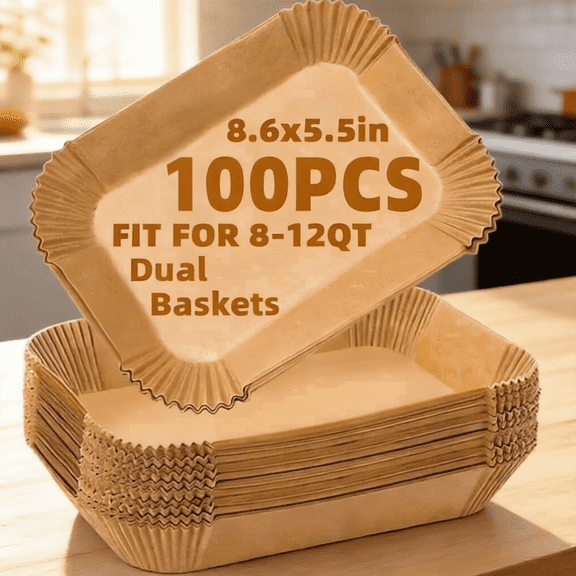ROSOZ 8.6x5.5 Inch Rectangular Air Fryer Liners, 100/200PCS Heat Resistant Parchment Paper, Non-Stick & Leak-Proof Baking Sheets for Oven Cooking, Disposable Food Grade Bowl Liners
