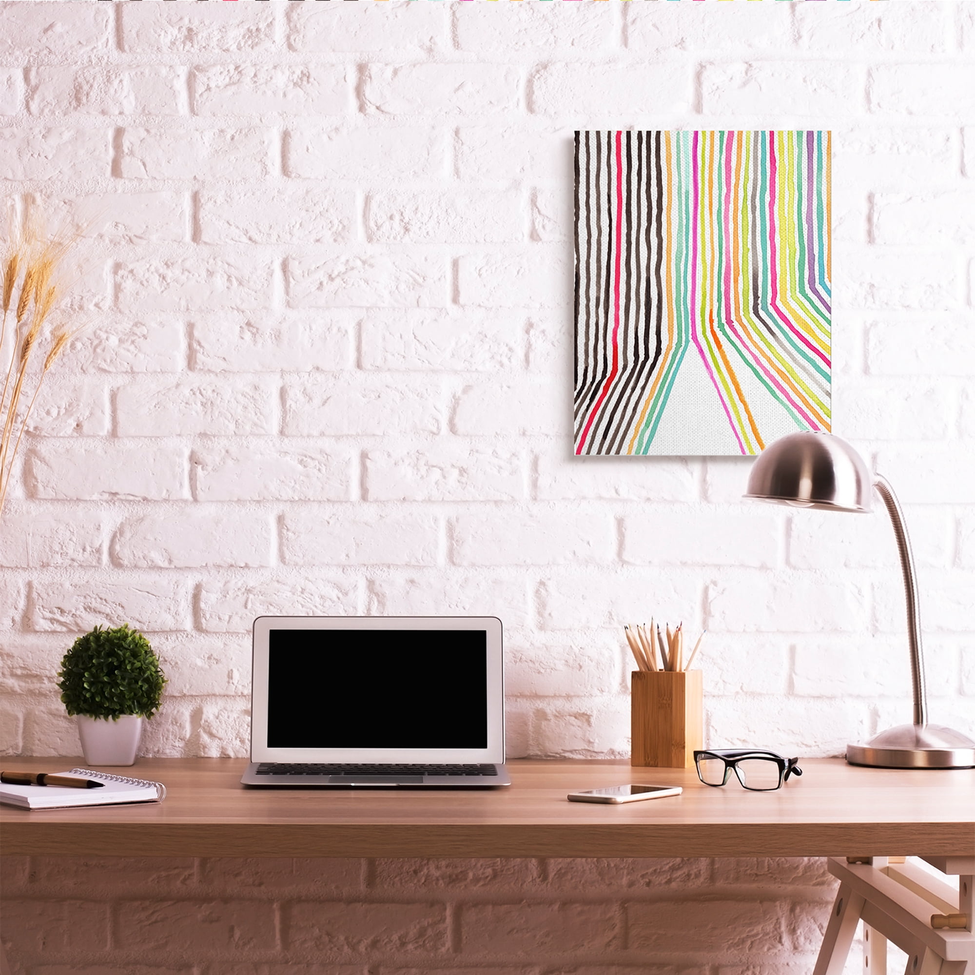 Stupell Industries Asymmetrical Line Breaks Between Fold Vibrant Rainbow Abstract Painting Gallery Wrapped Canvas Art Print Wall Art, 24 x 30