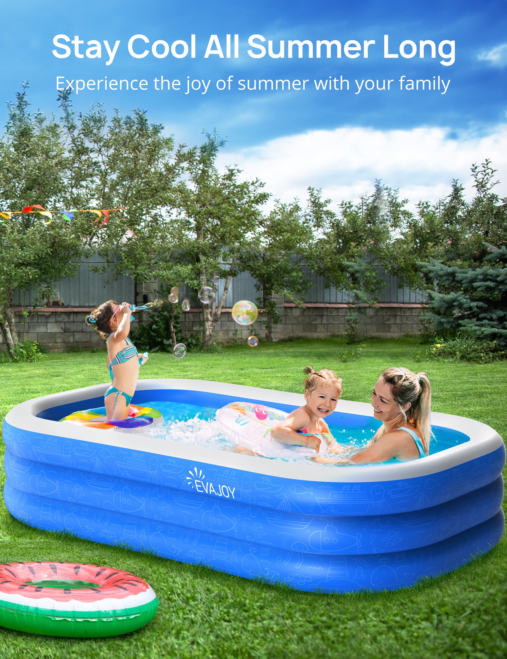 TaoTronics Inflatable Swimming Pools, 78'' x 72'' x 20'' Blow up Swimming Pools, Kiddie Pool Large Size Thickened Blow up Swimming Pools Play Center for Kids Children Family Outdoor Garden Backyard
