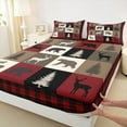 thumbnail image 4 of Feelyou Rustic Farmhouse Bear Twin Sheet Sets, Reindeer Moose Wildlife Twin Fitted Sheet, Black Red Square Plaid Flat Sheet, Luxury Bedroom Decor, 3-Piece, 4 of 8