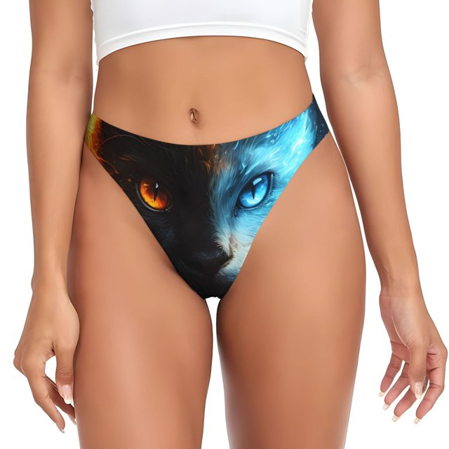 Fotbe Red And Blue Fire Cat Tanga Sin Costuras para Mujer con Estampado – Panties Invisibles, Transpirables y Cómodos para Uso Diario-4X-Large