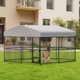 thumbnail image 3 of Large Outdoor Dog Kennel, 10x10FT Dog Kennel Outside with 2 Stainless Steel Bowl, Waterproof Cover, Iron Guardrails, Outdoor Dog Enclosures for Large Dogs, 3 of 7