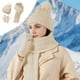 thumbnail image 4 of Set de guantes de bufanda para sombrero de invierno de mujer - Gorro de punto de 3 piezas, bufanda larga y guantes de pantalla táctil - Negro, blanco, gris, rosa beige, 4 of 6